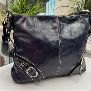 Luce Blue Leather Shoulder Bag